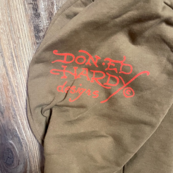 SOLD - Don Ed Hardy hooded sweater 2000s y2k beige graphic hoodie tattoo - Picture 10 of 11